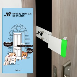Neobay Cat Door Latch, Door Prop for Cats Keep Dogs Out of Cat Feeding Station & Litter Box, Cat Door Stopper with Silicone Anti-Collision Pad, Pet Door Interior Door Alternative, Steel White