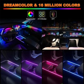 Defvnsy LED Interior Lighting Car, 6 in 1 RGB Acrylic Interior LED Strip Light Kit, 64 Colours Universal Streamer Decoration Interior Car Dynamic Atmosphere Neon Light with App Control Remote Control