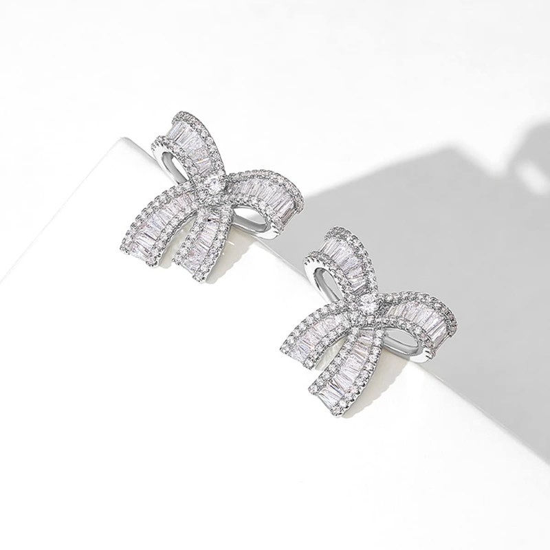 Fashion Design Statement Rhinestone Large Bow Stud Earrings for women