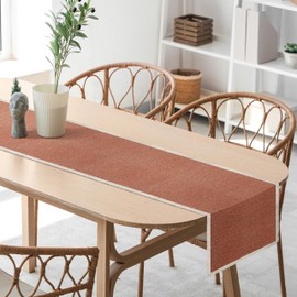 Hausattire Table Runner Cotton Frayed Boho 12x72 Inches | Fall Table Center Piece for Party Table Top Decoration Washable Farmhouse, Wedding, Vintage, Nubby Cotton - Rust