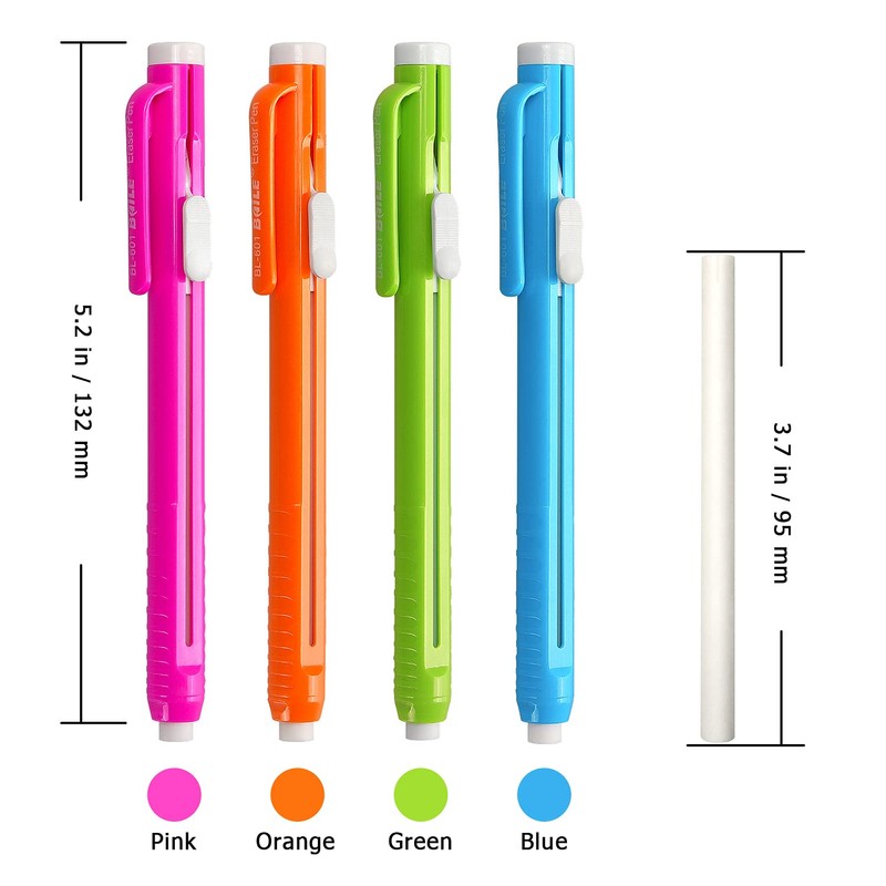 Retractable Mechanical Eraser Pen, Pen-Style Erasers Assorted Color, 4 Pack
