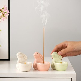 ARFUKA Incense Holder Ceramic Incense Burner Rabbit Design Incense Stick Holders with Ash Catcher for Meditation Yoga Spa Room Décor Pack of 3