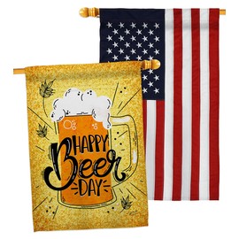 Angeleno Heritage Happy Beer Day House Flag Pack Beverages Hour Game Pong Party Ale Lager Craft Embroidery Decoration Banner Small Garden Yard Gift Double-Sided, Made in USA