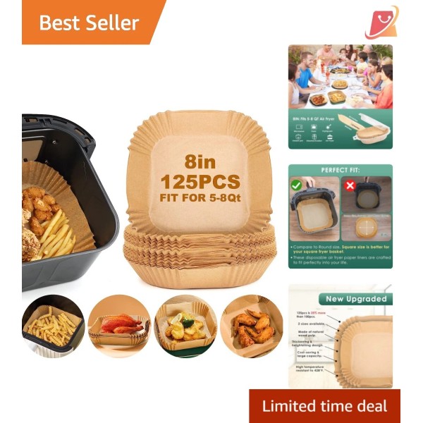 8" BPA-Free Air Fryer Paper Liners - 125 Non-Toxic, Oil-Proof