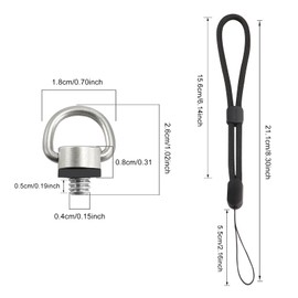 TECDW 4PCS Stainless Steel D Ring Screw With Hand Wrist Strap Sling, 1/4" Mounting Screws, Camera Screw Holder, 1/4-20 Thread Fixing Screws for Selfie Sticks, Tripod, DSLR Cameras (D-Ring)