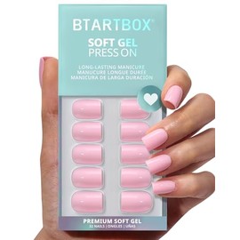 BTArtbox Uñas postizas extra cortas - Mom Grace, uñas postizas cuadradas de color rosa pastel fáciles de aplicar con pegamento y pestañas adhesivas en