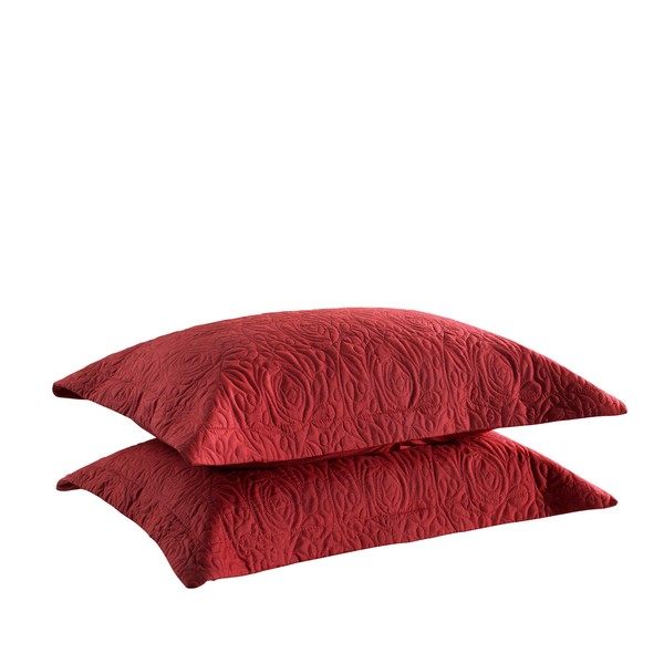 MarCielo 2-Piece Embroidered Pillow Shams, Queen Decorative Microfiber Pillow Shams Set Standard Size (Red)