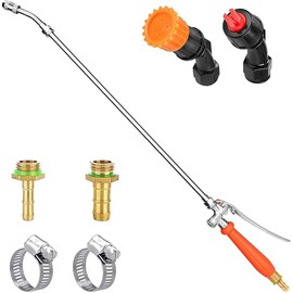 All Metal Sprayer Wand with 3 Types of Nozzles, Fan Nozzle Replacement Sprayer Wand, Stainless Steel Sprayer Wand with 1/4" & 3/8" Brass Barb and 2 Hose Clamps (3 Nozzles 29 Inches Sprayer Wand)