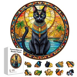 GLOBLELAND 200Pcs Egyptian Cat Wooden Jigsaw Puzzles for Adults 11.2x11.2inch Pyramid Colorful Unique Animal Shaped Jigsaw Puzzles for Holidays Birthday