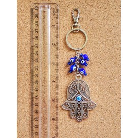 Bravo Team Hamsa - Llavero de mano y mal de ojo azul con cierre de cierre, señal de buena suerte y bendición, llaves del hogar y bolsa de oficina, cosas decorativas y accesorios, adornos de coche para espejo retrovisor, Llavero Hamsa Evil Eye 4, L