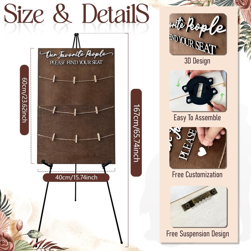 OurWarm Wedding Seating Chart with Easel Display Stand, Rustic Seating