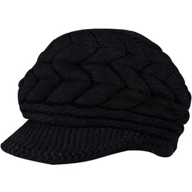 Aufondof Women Winter Knit Hat, Thick Warm Stylish Knit Beanie Hat, Soft Stretch Cute Beanie Cap with Warm Fleece Lined with Visor (Black)