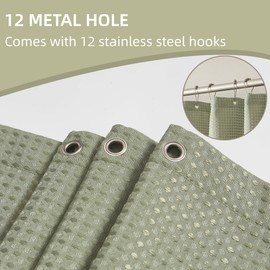 Baires Bath Sage Green Shower Curtain, 256GSM Heavy Duty Waffle Woven, Thick Fabric Shower Curtain for Bathroom, with 12 Stainless Steel Hooks, 72 x 72 inch, Green