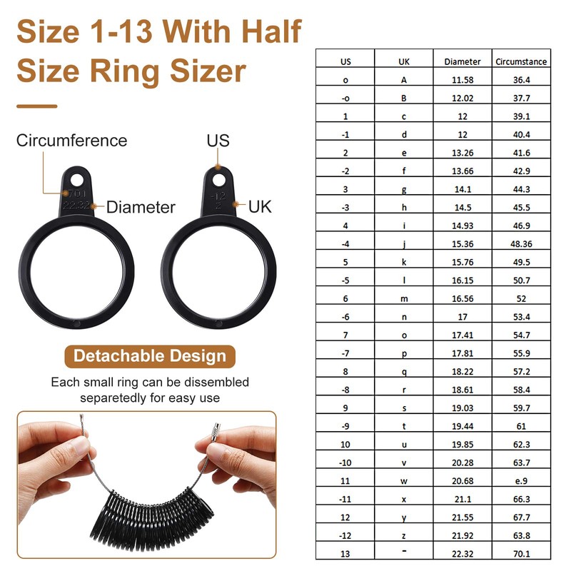 11 Pieces Us UK Ring Mandrel Set, Size 1-13 with