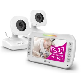 AXVUE Video Baby Monitor, Comfortable Slim Design Handheld Enclosure, 4.3" Screen Monitor & 2 Camera, Range up to 1000ft, 12 Hour Battery Life, 2-Way Talk, Night Vision, Temperature Monitor, No WiFi.