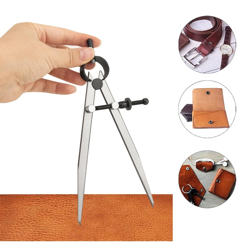 DemJamr 6 Inch Adjustable Lockable Steel Divider Wing Leather Compass