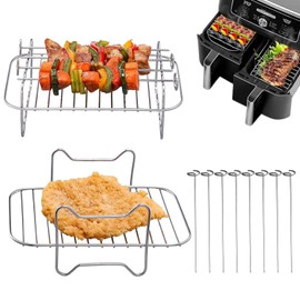 Pack of 2 Hot Air Fryers Grill Rack with 8 Skewers Air Fryer Frame 304 Stainless Steel Steaming Rack Multipurpose Air Fryer Accessories Compatible with Most Hot Air Fryers AF300EU, AF400EU