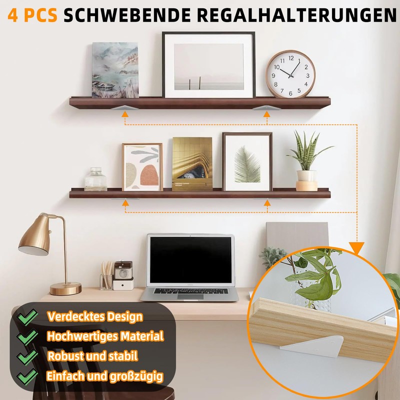 CTCEHL Floating Shelf Brackets, 8 cm Invisible Triangle Wall Brackets,