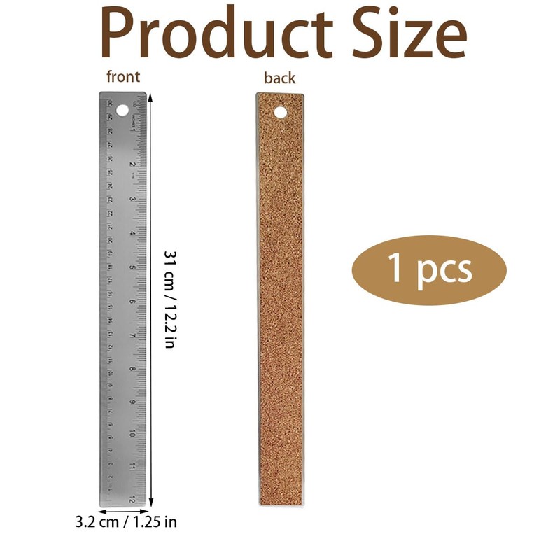12-Inch Stainless Steel Metal Ruler with Non-Slip Cork Backing -