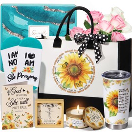 Christian Gifts for Women Faith, Sunflower Inspirational Religious Gifts for Women, Catholic Spiritual Gifts, Birthday Christmas Gifts for Women Mom Sister Best Friends Coworker Grandma with Tote Bag