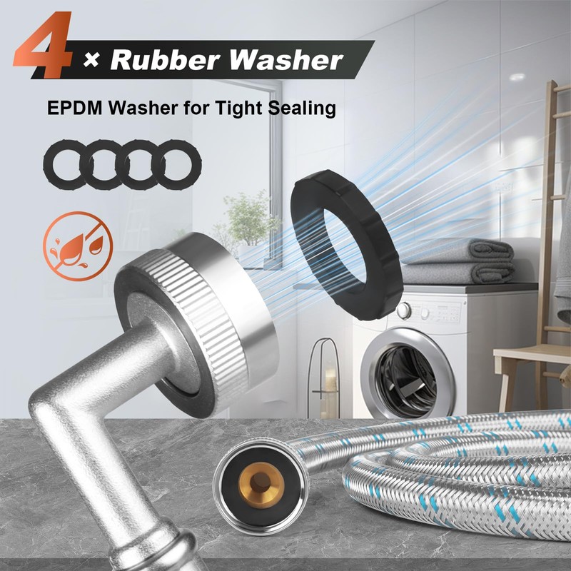 Premium Stainless Steel Washing Machine Hoses With 90 Degree Elbow