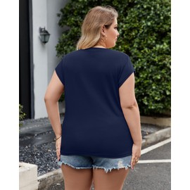 Huukeay 3 Pack Women’s Plus Size V Neck T Shirts, Cap Sleeve Summer Casual Tops Loose Fit Tees 2025 Trendy Shirts(Black, Navy Blue, Fuchsia,2x-large)