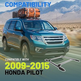 KUAFU Cross Bars + Roof Rack Side Rails Compatible with 2009-2015 Honda Pilot Replacement for 75260-SZA-A03ZA 75250-SZA-A03ZA Roof Top Luggage Rack Cargo Carriers