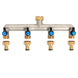 OPERMAXER 4-Wege Wasserhahn Wasserverteiler aus Messing für 4 Geräte/Gartenschläuche, 4er Verteiler 3/4" Adapter 1/2" mit Kugelhahn zum Einstellen und Absperren des Wasserflusses