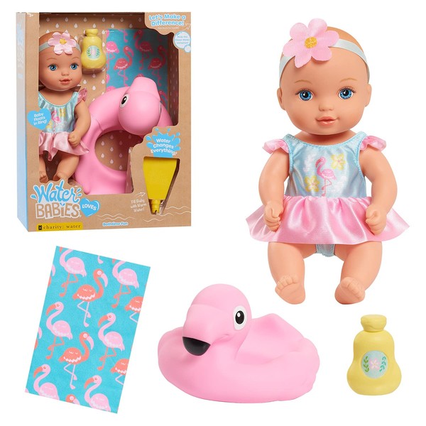 WaterBabies Doll Bathtime Fun Flamingo, Support a Partnership with charity: water, Water Filled Baby Doll, by Just Play