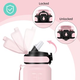 Vikaster Bicycle Water Bottle, Water Bottle with Straw, 1 Litre, Leak-Proof, BPA-Free, Sports Bottle for Camping, Yoga, Gym, School, Outdoors