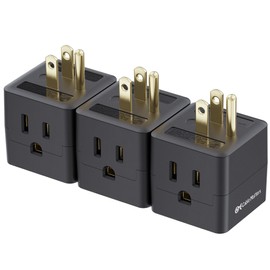 [ETL Listed] Cable Matters 3-Pack 3 Outlet Wall Adapter (Grounded Cube Tap, Outlet Splitter, 3 Way Plug Adapter, 3-Prong Power Splitter), Black