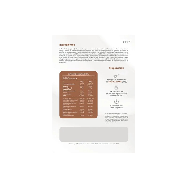 Fwp Scentia Black Maca, Jengibre, Ginseng, Café Saludable