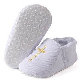 KESICI Baby Baptism Shoes, Baptism Shoes for Baby Boys Girls White Baby Christening Easter Shoes with Embroidered Cross, Great for Baptism Outfit,6-12 Infant