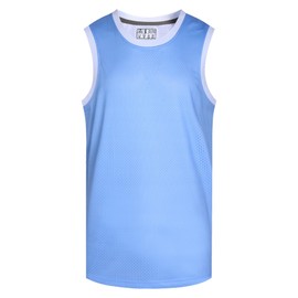 Pullonsy Mens Womens Basketball Jersey Mesh Unisex Workout Gym Tank Top Cool Apparel Summer Shirt,White Neck-Light Blue Jersey,Size Large