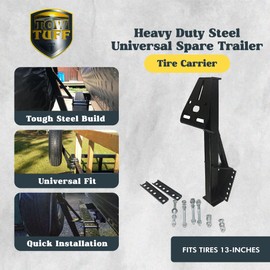 Tow Tuff TTF-08HD Heavy Duty Powder-Coated 120 Pound Capacity Steel Universal Spare Trailer Tire Carrier for 4 and 8 Hold Bolt Hold Wheels, Black