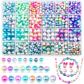 1150 pcs Gradient Mermaid Imitation Pearl Beads for Craft, Faux ABS Smooth Filler Rainbow Beads Assorted Sizes 6mm 8mm 10mm Pearl Beads for DIY Jewelry Earrings Necklaces Bracelets Making