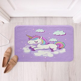 Alfombra de área de unicornio para niñas, alfombra de baño con diseño de unicornio de fantasía, decoración de animales de dibujos animados, alfombra de baño para niños y niñas, diseño de arco iris, suave, peludo, dormitorio, sala de estar, cocina, felpud