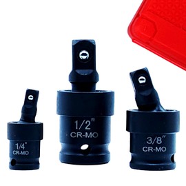 3PCS Impact Universal Joint Set, Swivel Socket Adapter Set, 1/4, 3/8, 1/2 Inch, CR-MO Impact Grade