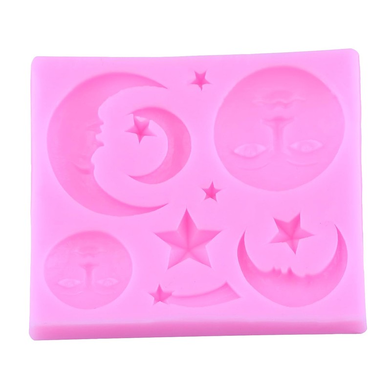 MIYAHOUSE Sun Moon Face Fondant Mold Sun Face Star Silicone