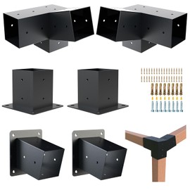 Pergola Kit, 15° 3-Way Slanted Roof Pergola Bracket Set, Powder-Coated Roof Wall Mount Pergola Brackets 4"x 4"(Actual: 3.5x3.5 Inch), Pergola Hardware for Porch Gazebo Backyard (6 pcs), Black