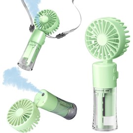 DOODBI Handheld Fan Misting, Multi-purpose For Portable Mini Mister Fan, Neck Fan And Desk Fan, 1500mAh, 4 Speed Adjustable, Suitable For Women, Home, Office, Travel (Green)