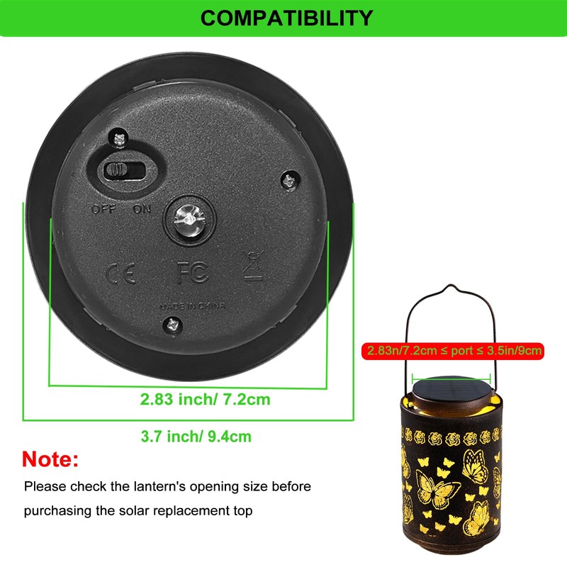 Upgraded 2 Pack Solar Light Replacement Top, 3.7 inch/ 94mm