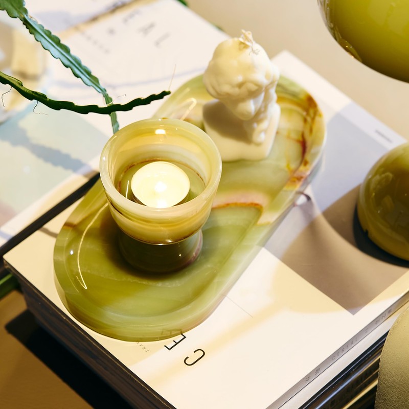 GarnCeilo Natural Marble Decorative Tray, 9.8”x4.4”, Green