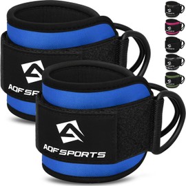 AQF Ankle Straps for Cable Machines Attachment - Neoprene Padded Gym Wrist Cuff Legs Extensions Curls, Kickbacks, Weightlifting Hip Abductor, Abs, Glute Workout (Blue 2.0, Pair)