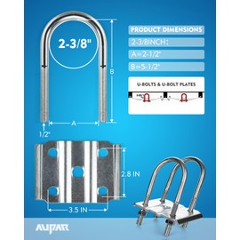Heavy Duty Trailer U Bolt Kit - Fits 2-3/8" Round Axles (3500lbs) - 5-1/2" Long - 2PCS