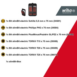 Wiha 45804 slimBit Electric Bit Set for Electricians I Mixed 6-Piece with Bit Box I VDE Tested Bit Set for Professionals I Flexible, Compact, Mobile