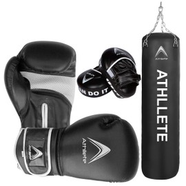 Athllete Unisex-Kids Boxing Set: Gloves, Punching Mitts & Bag, Black/Silver