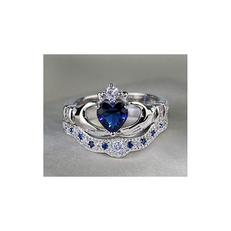 Finemall Women Fashion Jewelry 925 Sterling Silver Blue Sapphire Claddagh