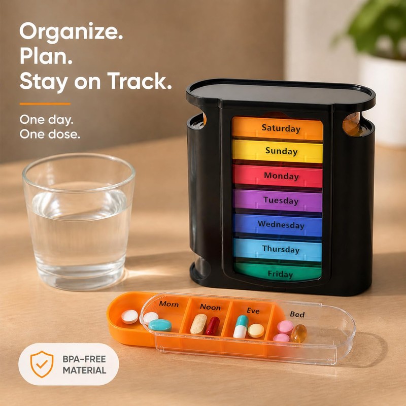 7-Day Pill Box with 28 Large Compartments, Four Times Daily