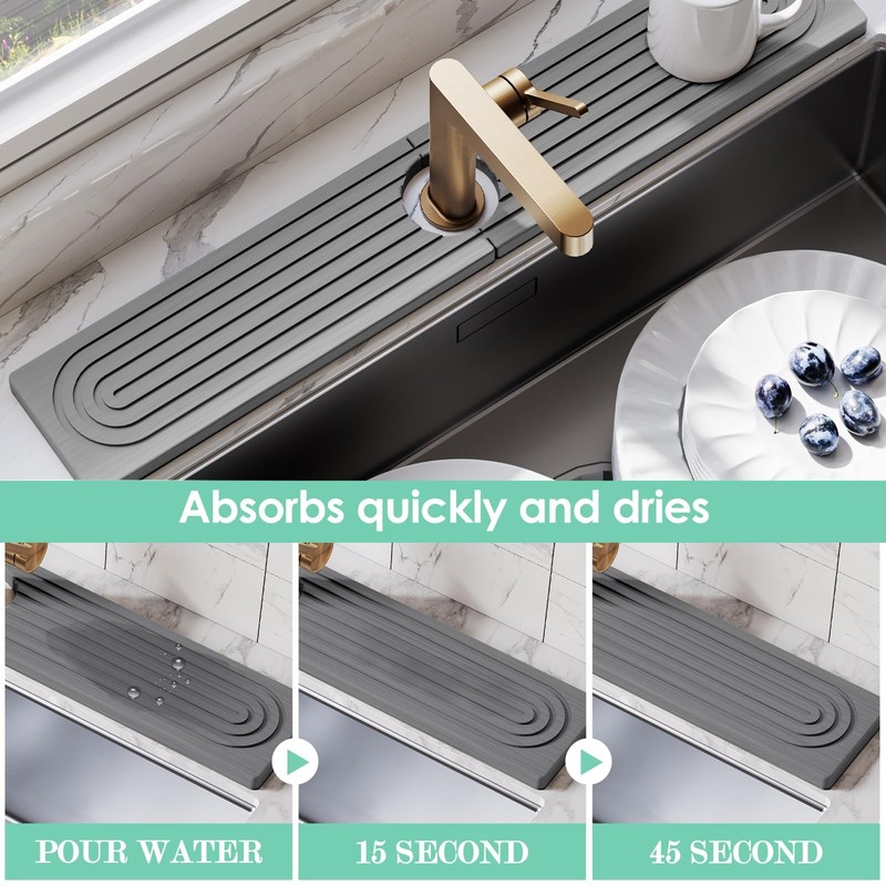 23.6'' Long Stone Faucet Mat for Kitchen Sink-Diatomite Quick Dry